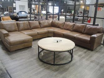 Brown Top-Grain Leather Modular U-Shaped Sectional with Chaise