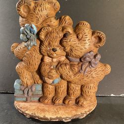 Vintage Cast-Metal Teddy-Bear Family Door Stop (Height: 7–1/2”)