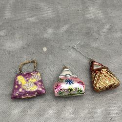 Black Forest Collection Fine European Glass Purse Christmas Ornaments Lot Of 3