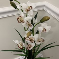 25" Artificial White  Orchid Plant  With Pot  