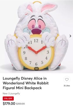 BNWT rare Disney loungefly white rabbit backpack Alice in wonderland