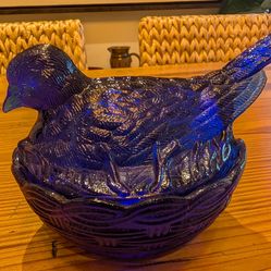 Antique Heisey Glass Cobalt Blue Nesting Dove