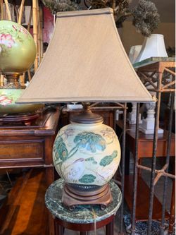 Antique hand painted porcelain table lamp beautiful cranes