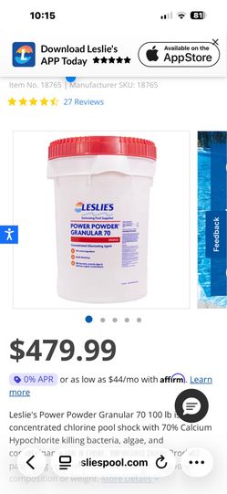 Leslie's - 100 lb Power Powder Granular 70% Calcium Hypochlorite Pool Shock