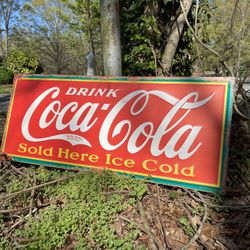 Coca Cola Embossed Metal Sign 3.3ft 