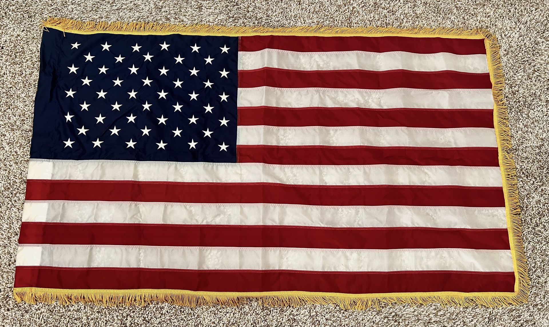 NEW Vintage Gold Fringe American Flag with 10 Foot Pole And Stand
