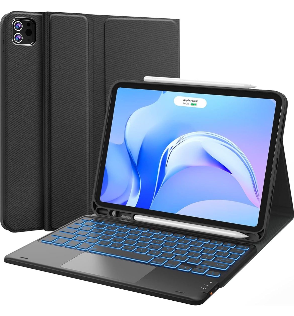  iPad Air 11 Inch Case with Keyboard (M2, 2024), 7-Color Backlight, Touchpad and Pencil Holder, 2 Bluetooth Channels, for iPad Pro 11 (4th/3rd/2nd/1st