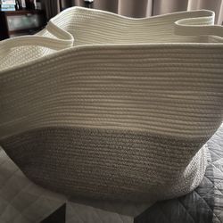 Large White and Gray Fabric Storage Basket