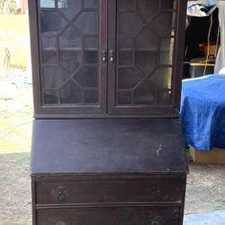 Antique Secretary Wooden Desk With Drawers 