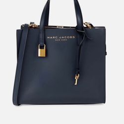 MARC JACOBS Mini Grind Tote Structured Classic Square Blue Sea Bag