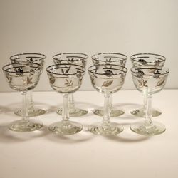 Vintage Libbey Champagne Silver Leaf & Frosted Stemware Set Of 8