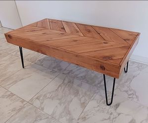 Modern Rustic Pine Wood Coffee Table with Hairpin Legs