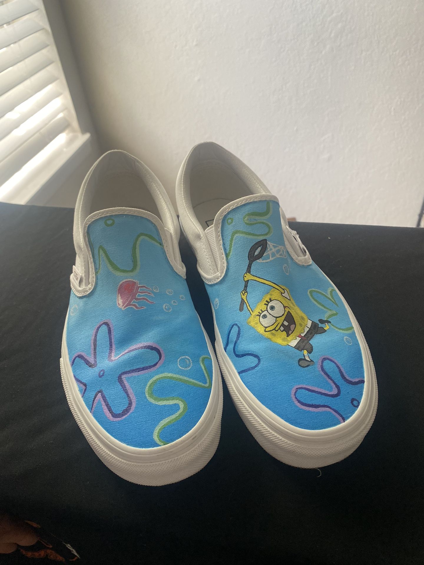 White Slip On Vans (SpongeBob)