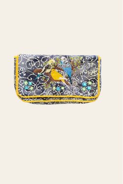 Embroidered Bird Batik Quilted Clutch Bag