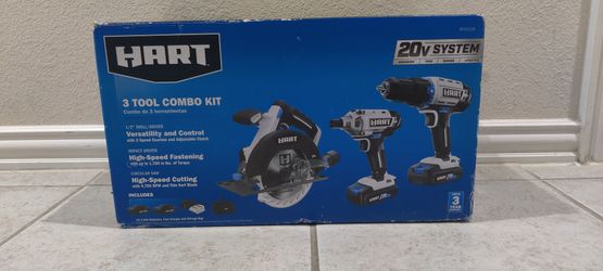 Hart 20V 3-Pieces Combo Tool Kit Includes 2 Battery And Bag- New