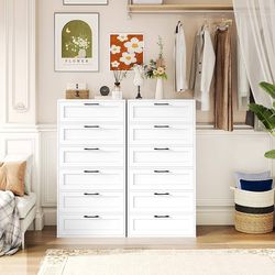 set Of 2, Tall Dresser, Dresser for Bedroom with 6 Drawers, Trapezoidal Design Chest of Drawers, Storage Organizer Unit for Bedroom, Living Room, Hall