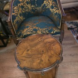 Newly reupolstered vintage chairs plus antique table