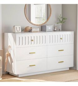 54" Storage Cabinet with 6 Drawers Modern Coffee Bar Wooden Livingroom Furniture Home Organization Dining Room Buffet Cabinet Kitchen Console Table En