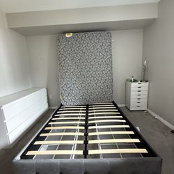  Grey Velvet Queen Size Platform Bed with Underbed Storage Drawers