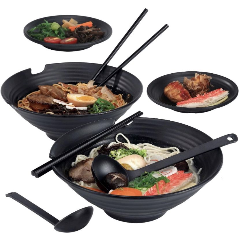  2 x Ramen Bowl Set for Noodles Bowl Set Pho Bowl Set Japanese Style Ramen Bowls and Spoons Set with Chopsticks Saucers Dishes Large 38 oz Bowl for As