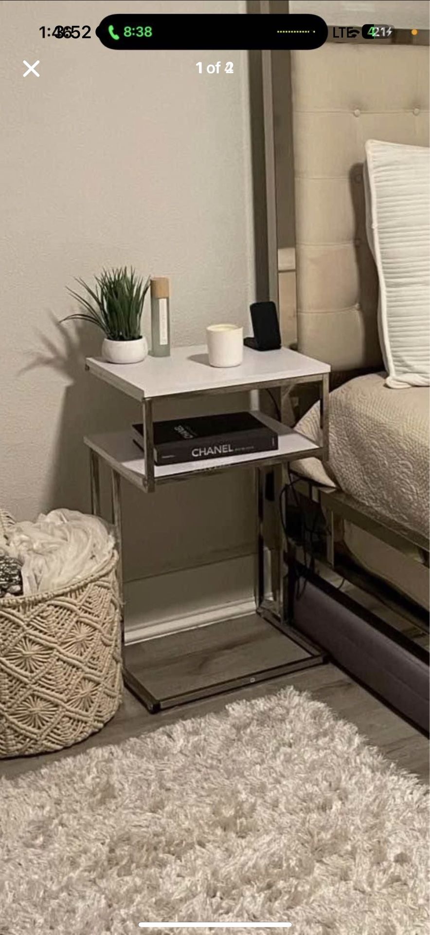 Two Toier Chrome and White Nightstand