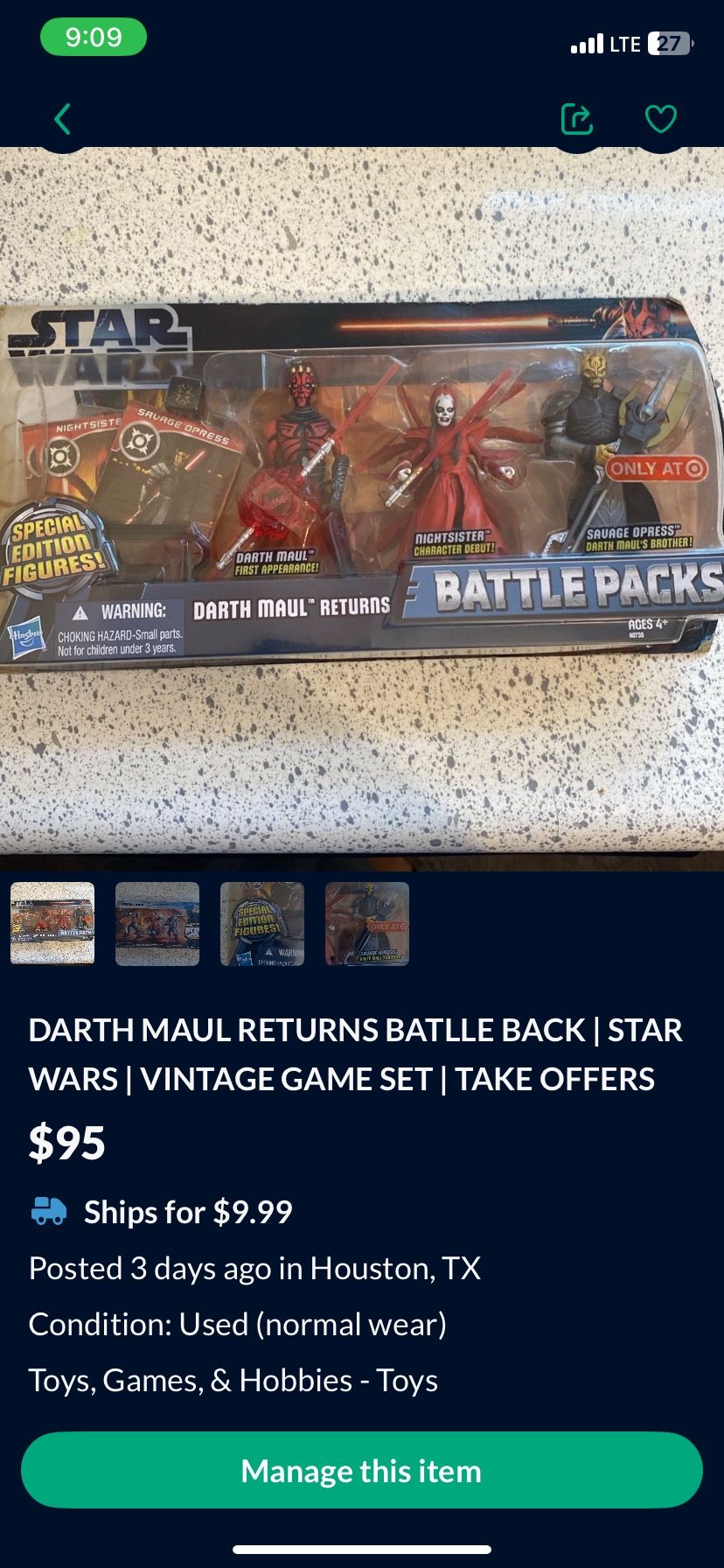 REPOSTING PIC ~ VINTAGE DARTH MAUL TOY EXLUSIVE