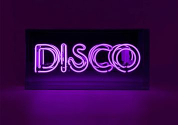 “DISCO” Purple Hand-Blown Glass Neon Box Sign | Luxury Retro Décor