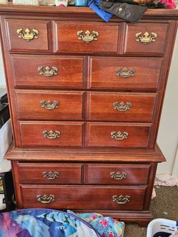 Tall Wood Chest of Drawers with Brass Handles