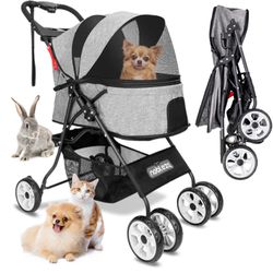 Nobleza Pet Stroller, 4 Wheels Folding Dog Stroller With Cup Holder