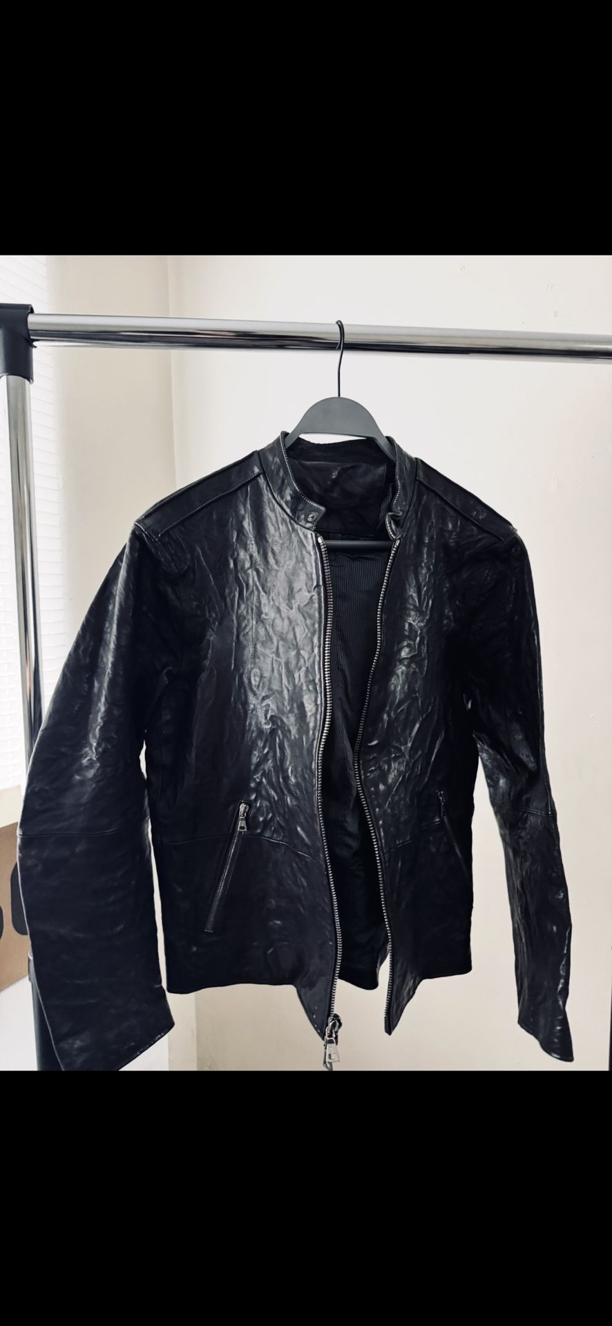 John Varvatos Leather Jacket – Dark Brown/Black, Wrinkled Leather, Fit Size M, Limited Edition