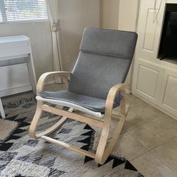 Light Wooden Rocking Chair With Gray Cushion