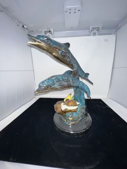 Bronze Three Dolphin With Turtle Statue 