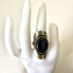 Black And Silver Tone Cocktail Ring 