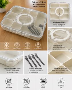 8 Compartment Snackle Box Container with Lid & Forks – Portable Snack Tray Organizer for Fruits, Snacks & Meal Prep