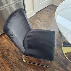 Like New 4 Black Velvety With Gold Legs Dining Chairs