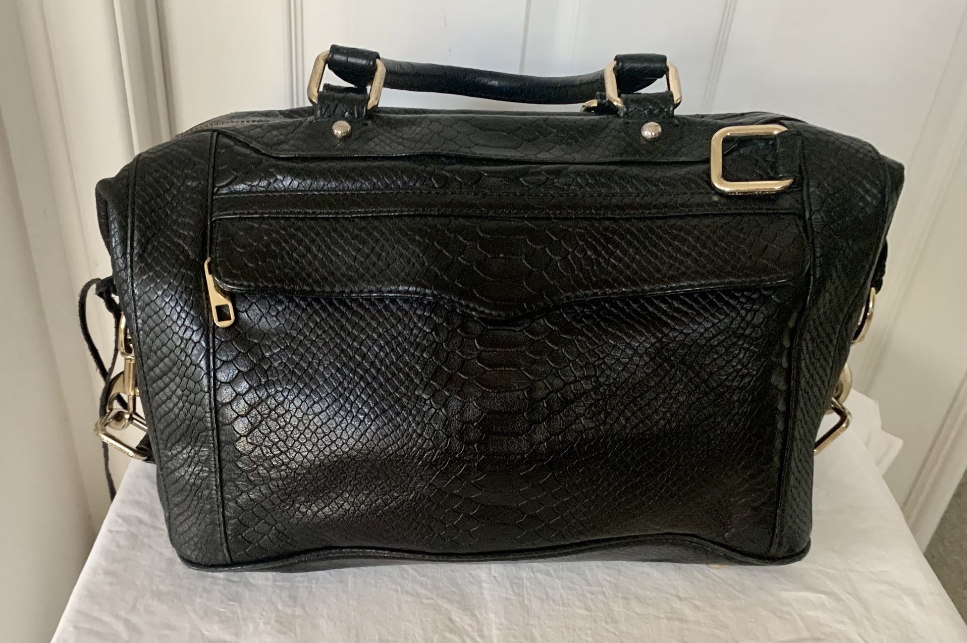 REBECCA MINKOFF LARGE TOTE BAG CROSSBODY LEATHER CROC EMBOSSED