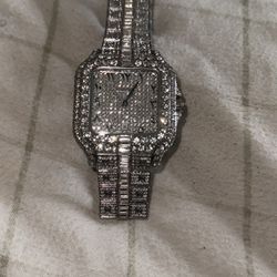 Iced Out Cartier Type Watch With Arabic Dial