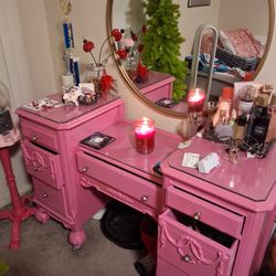 Pink Antique  Vanity And Mirrow From Hobby Lobby