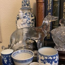 Two vintage Viking glass Borzoi dog bookends very rare