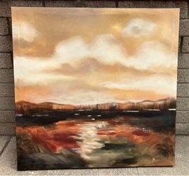 Huge Brown Landscape Canvas Painting 36" x 36"