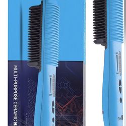 Hot Air Brush Hair Straightener Hair Brush Styler Blue Full Size NIB 