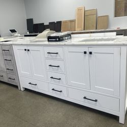 Bathroom vanity cabinet 72” solid mango Quartz top with sinks and backsplash 