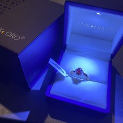 Genuine certified AAA Sanguine Sapphire & I2 Diamond Ring 10K Gold - Sz 8