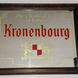 VINTAGE 1970S AUTHENTIC KRONENBOURG 17X21" ADVERTISING MIRROR BEER SIGN 