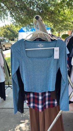 Hollister Blue Long Sleeve Crop Top