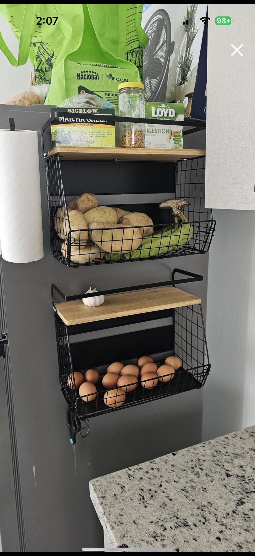 Magnetic Shelf for Fridge with Wood Lid, Fruit Potato and Onion Storage Bins, Pantry Organizers & Storage, Large Container Magnetic Spice Rack for Re