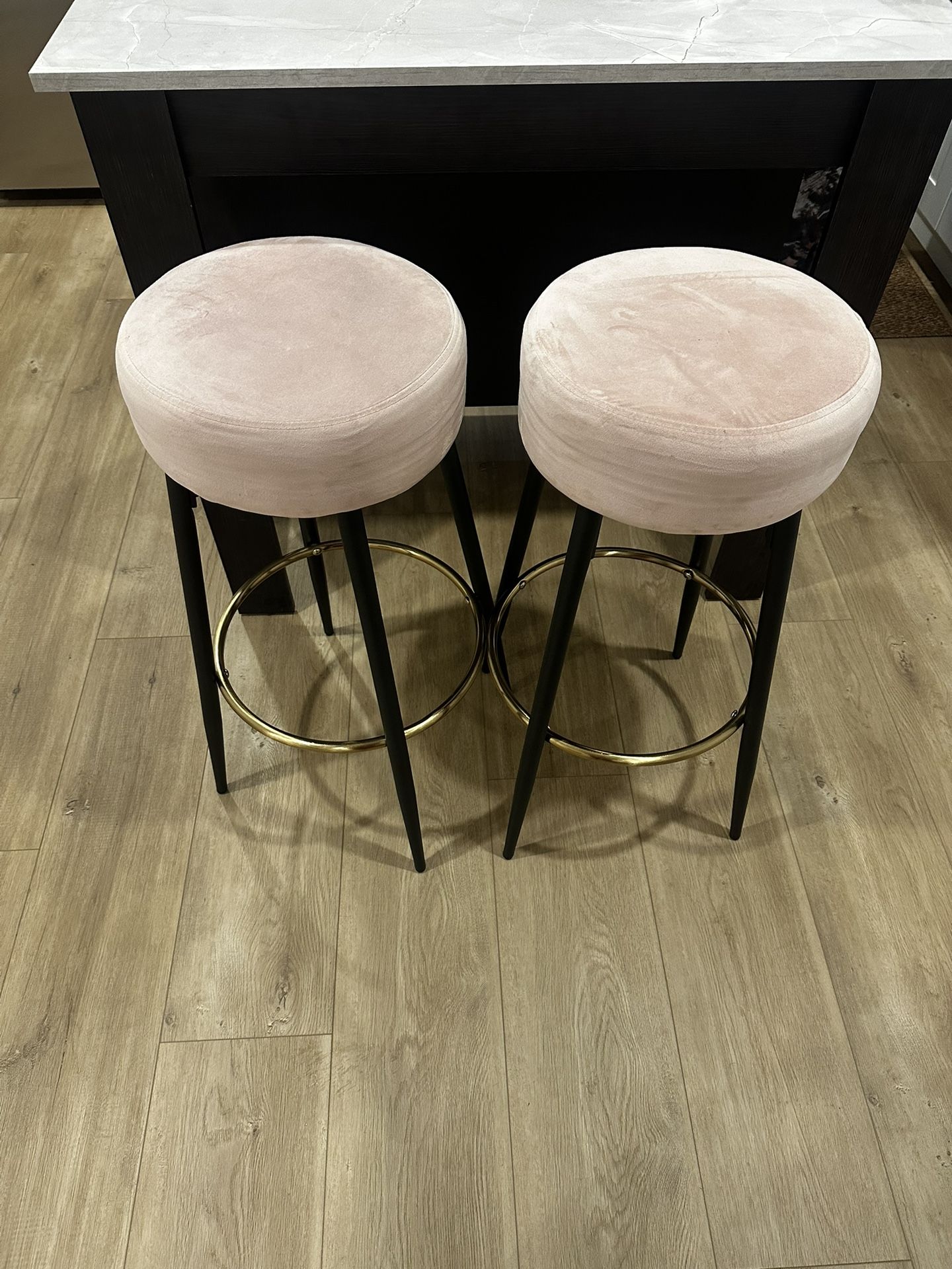Set of 2 Salmon Pink 31-in H Bar height Upholstered Metal Backless Bar Stool