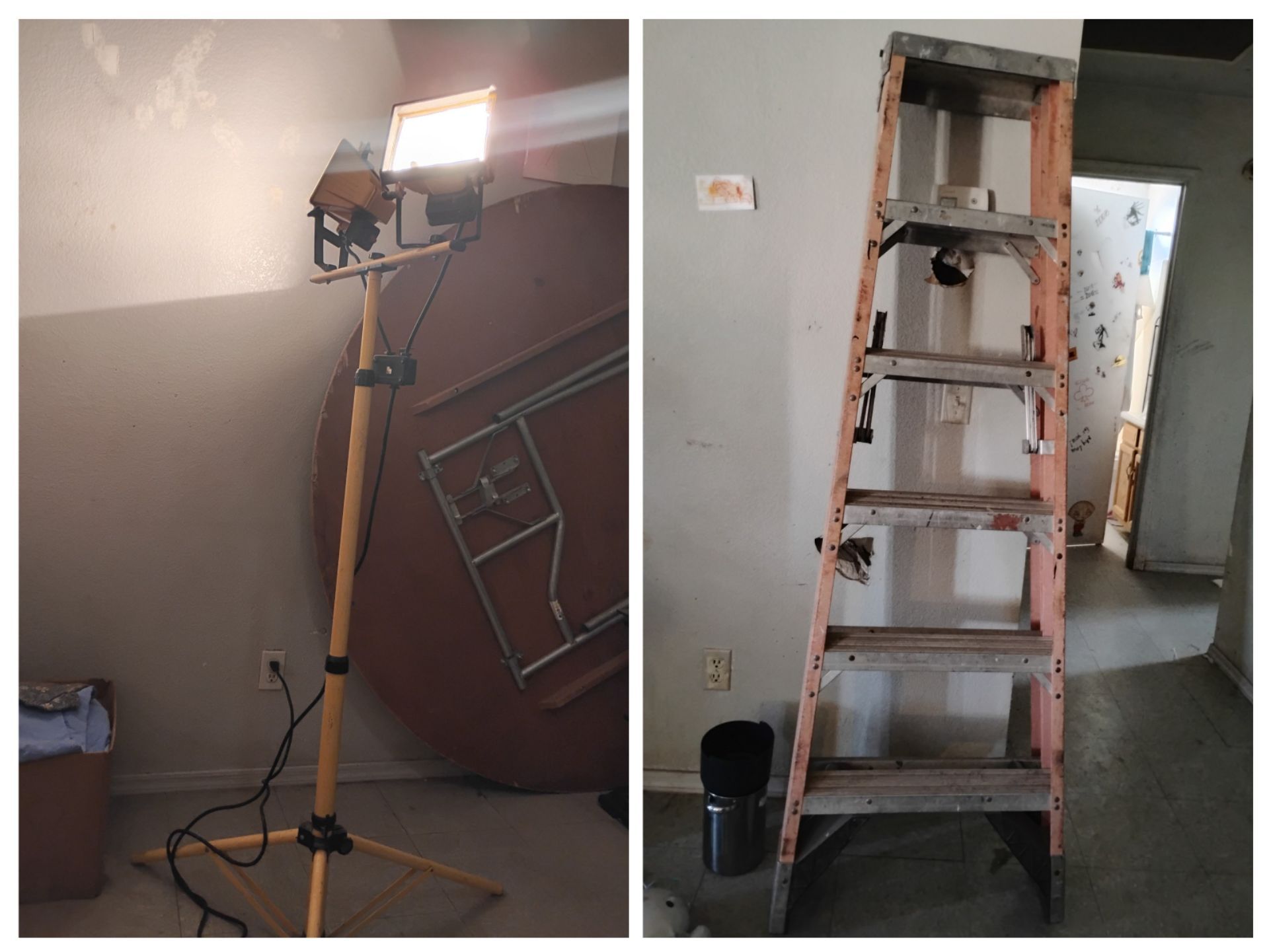 Halogen plug stand work light & 6ft fiberglass step ladder