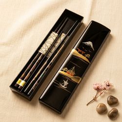 Vintage Japanese Decorative Chopsticks Set with Lacquer Box