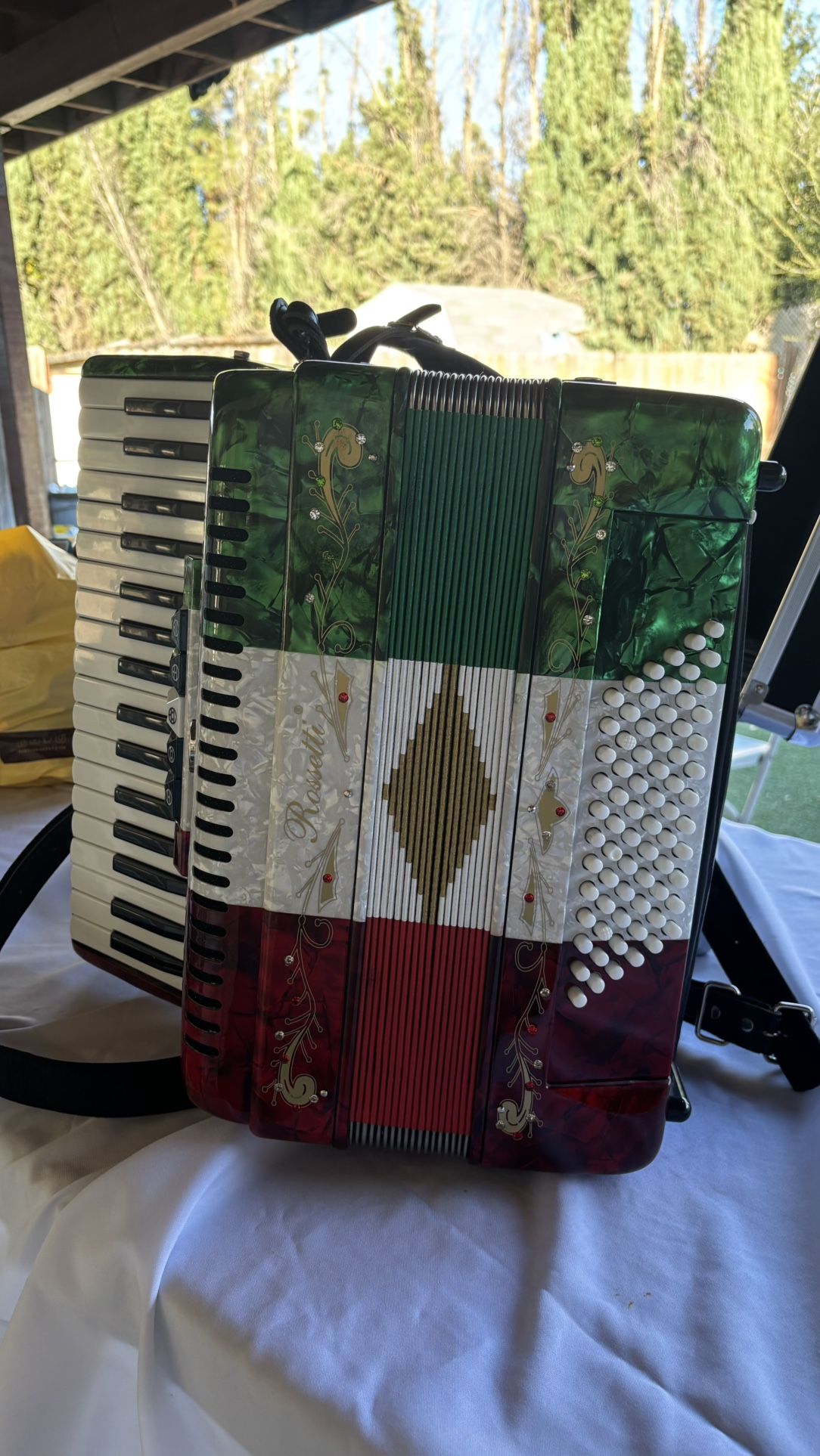 Rossetti Piano Accordion 72 Bass 34 Keys 5 Switches Mexican Flag